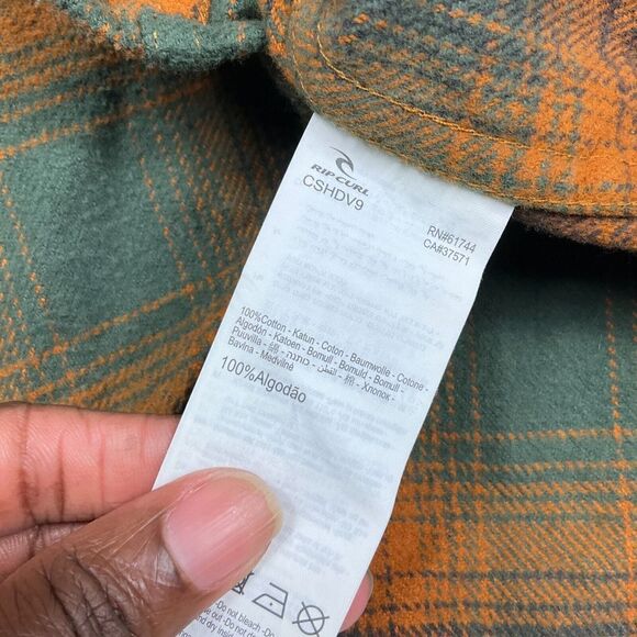 Rip Curl Mens Flannel Button Up Shirt Plaid Checkered Long Sleeve Cozy Top SMALL - Picture 8 of 10